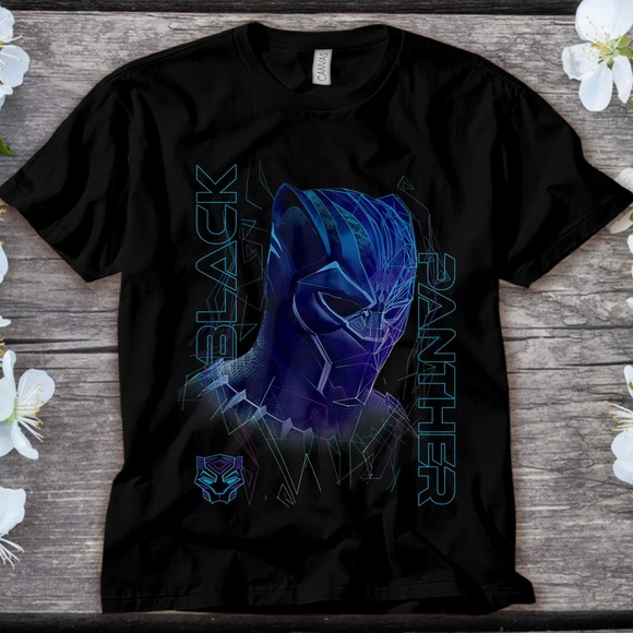 Marvel Black Panther Movie Geo Tech Purple Portrait T-Shirt Unisex Adult T-shirt - Picture 1 of 2